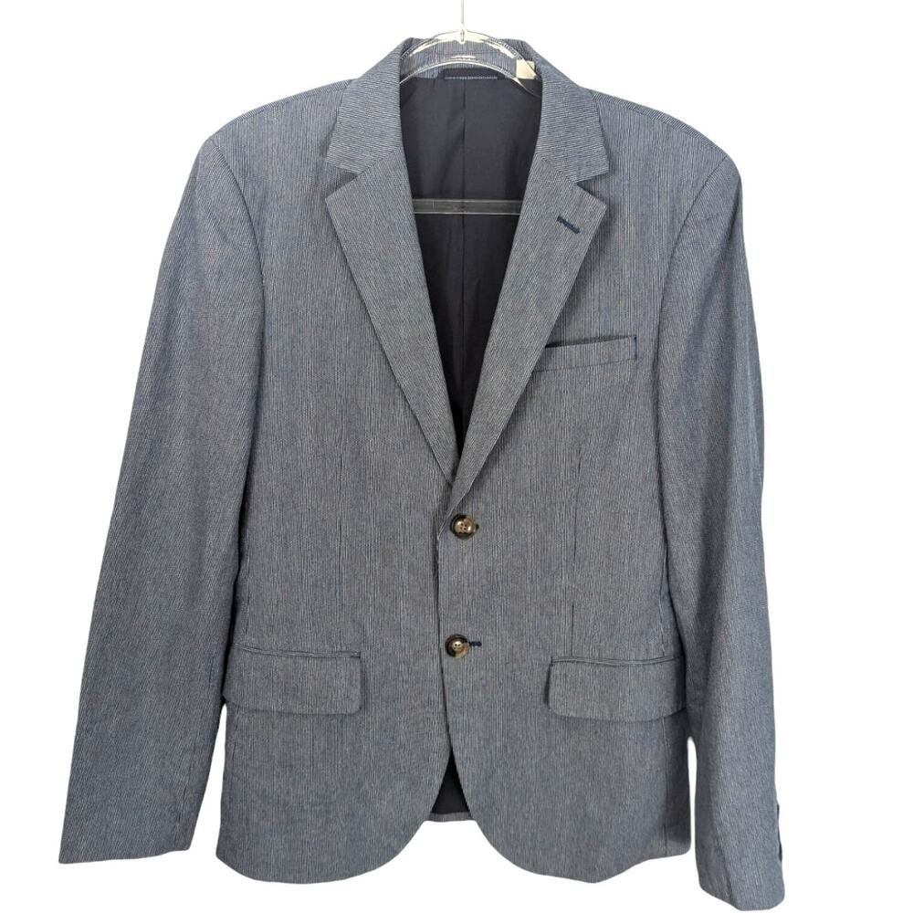 Jack Wills Men's Blazer Cotton Twill Blue White Fine Stripes 2 Button Size 38